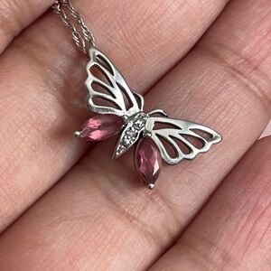 10k white gold diamond butterfly pendant with 925 sterling silver chain🩷